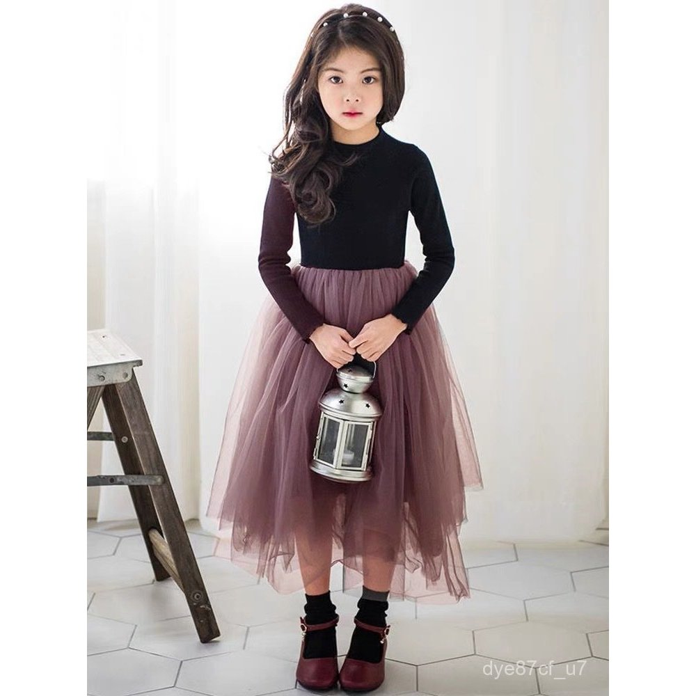 喵咪咪童裝【免運+全店促銷】中大童連衣裙韓版兒童蓬蓬紗裙女童秋季童裝錶演蕾絲公主裙