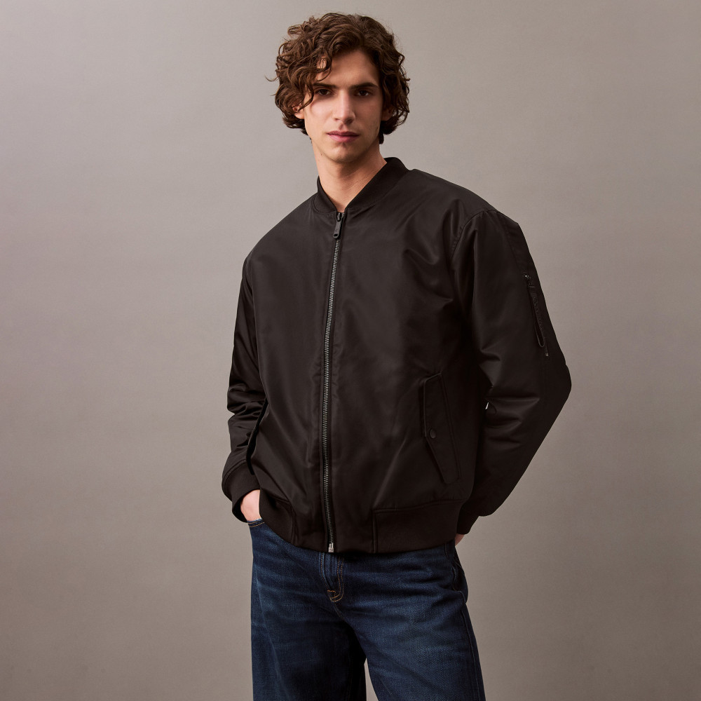 【Calvin Klein】 CK 鋪棉尼龍飛行員外套_黑色