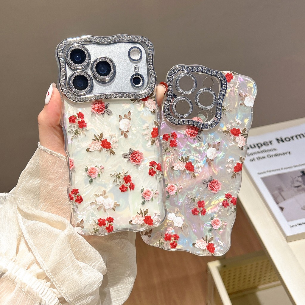 臺灣出貨👑複古玫瑰花適用iPhone17promax手機殻16promax貝殻紋15promax全包鏡頭膜網紅保護套