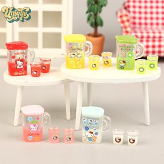 【獨特】Hello Kitty 系列 1/12 娃娃屋模擬果汁飲料杯套裝公仔家用微型廚房裝飾玩具微場景擺件全新