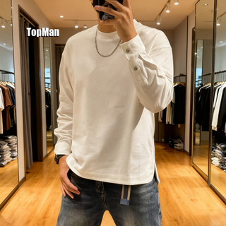 TopMan 長袖男 按扣袖側開叉圓領韓系簡約休閒保暖刷毛大學T 男生長袖