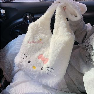 毛絨手提包 毛毛包包 hello kitty大容量毛毛單肩包女甜美可愛毛絨托特包通勤秋冬包包 毛絨提袋 外出包