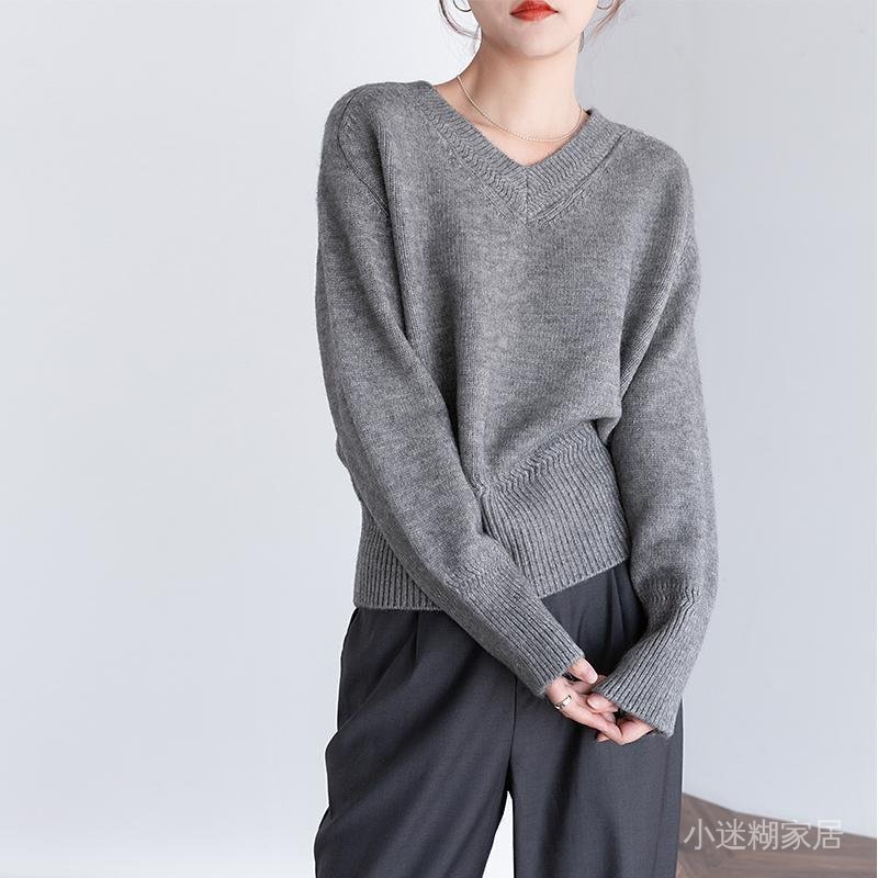 免運 臺灣出貨 秋冬毛衣女 山力達迪法式V領毛衣女秋冬新款日係慵懶風複古高級感針織衫 ZNG7