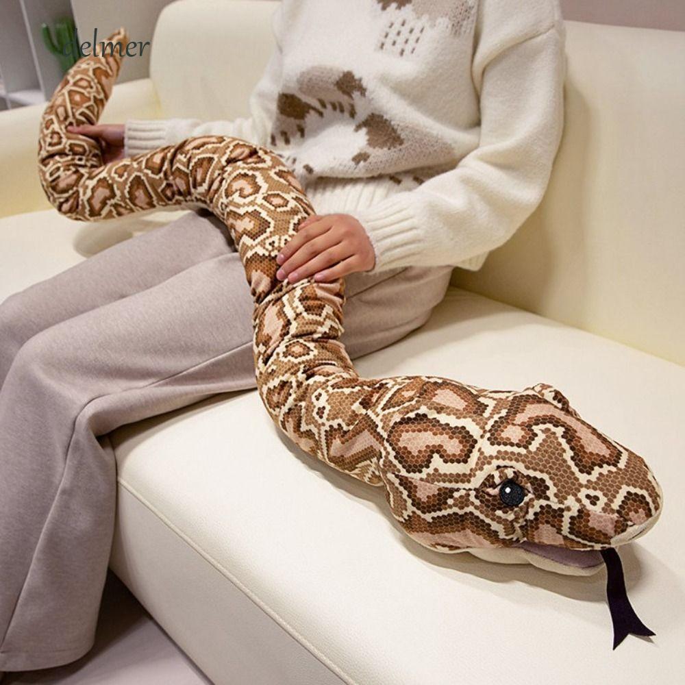 DELMER 填充蛇娃娃,仿真巨型蛇毛絨玩具,眼鏡蛇帶手套有趣的家居裝飾動物手偶玩具枕頭