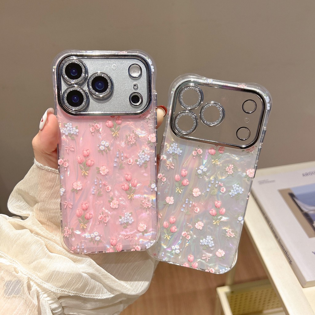 臺灣出貨👑ins鬱金香適用蘋果17promax手機殻iPhone16Pro四角防摔貝殻紋15promax高級感保護套