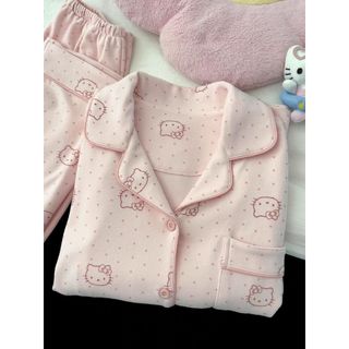 【甜美波點】KT貓睡衣 hello kitty睡衣 kitty睡衣 女睡衣 德絨睡衣 加絨加厚 保暖 秋冬新款 家居服套