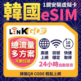 【LinkGO】韓國eSIM 3~15天多組合方案 總量款/每日款 5G/4G高速 雙電信 首爾 釜山 濟州島 白鑽卡