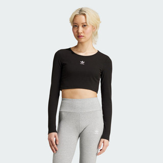 Adidas 愛迪達 Ess Crop Ls IW5725 女 長袖上衣 休閒長袖 黑 白 亞版