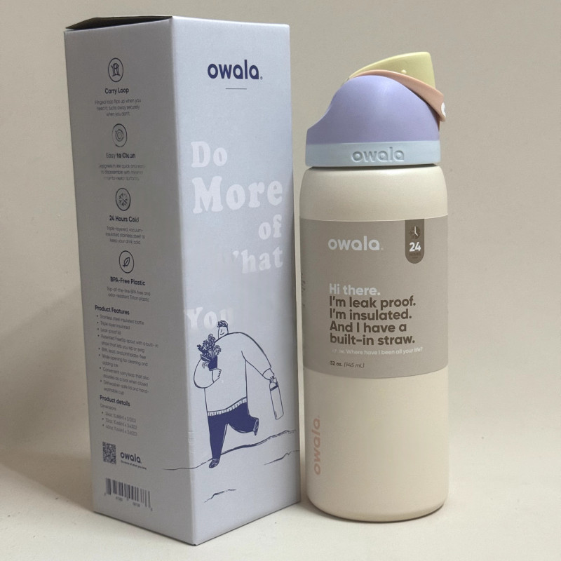 Owala FreeSip 絕緣水瓶 - 24 盎司,32 盎司防漏不銹鋼玻璃杯,適合健身房和旅行