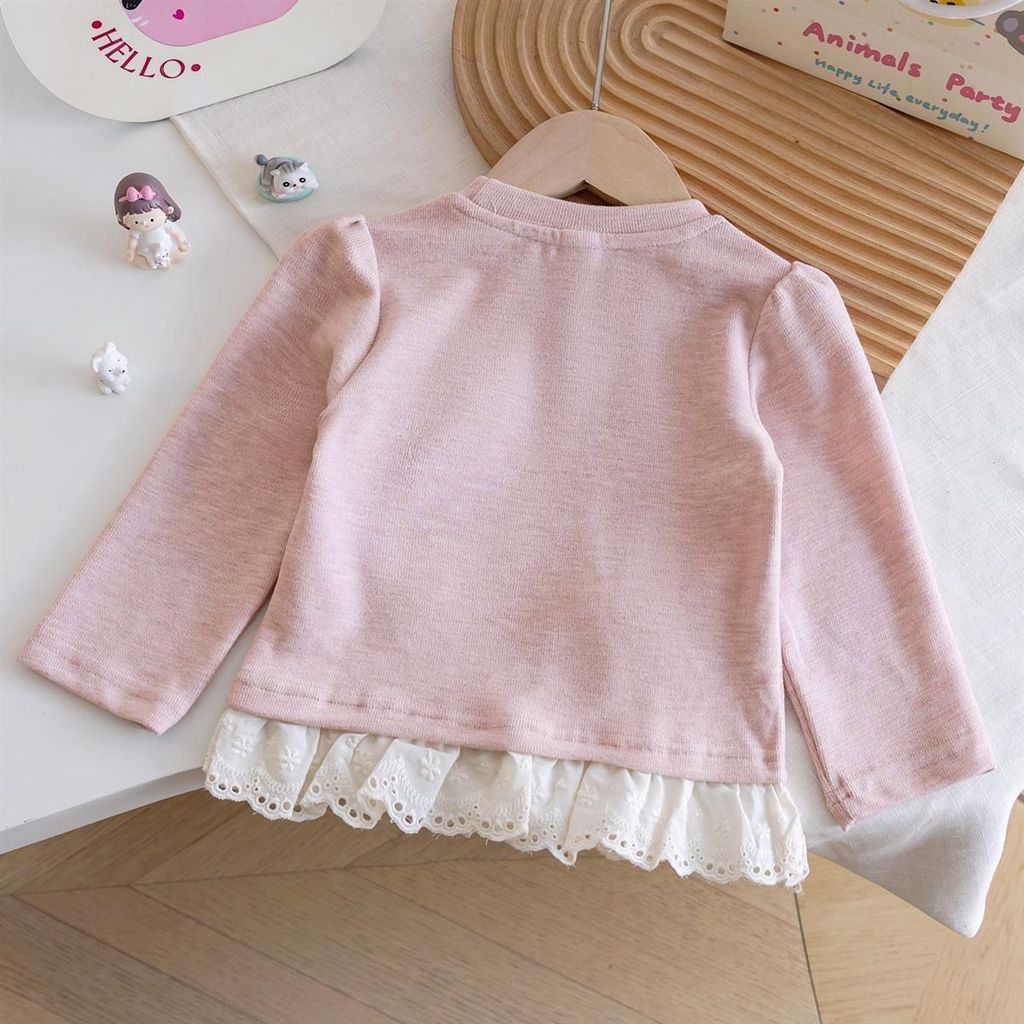 mori🎀mori春秋季可愛上衣花邊下襬甜美百搭長袖蝴蝶結KT貓衛衣
