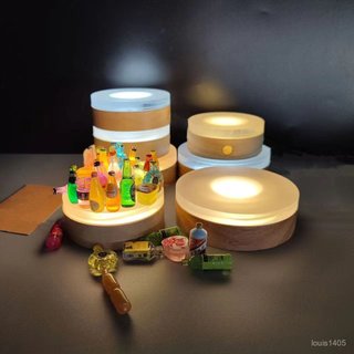 擴散小夜燈 燈座 圓形 DIY 實木發光底座 無線電池款 擺件 小酒瓶 LED開關 實木燈座