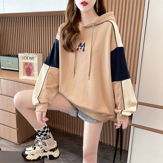 愛依依 連帽上衣 大學T 學院風 學生上衣 M-2XL韓版寬鬆薄款百搭小個子撞色上衣外套-9434.