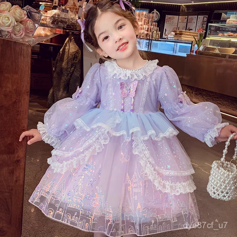 喵咪咪童裝【免運+全店促銷】臺灣出貨 女童公主裙洋氣兒童洛麗塔蓬蓬網紗裙春裝新款女孩長袖裙