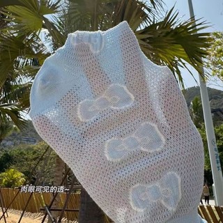 廠家直出 襪子 襪子男女 可愛卡通hello Kitty中筒堆堆襪夏季薄款網眼鏤空透氣蝴蝶結女襪