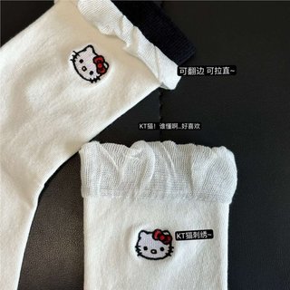 廠家直出 襪子 襪子男女 韓版ins東大門設計款Hello kitty刺繡中筒春鞦百搭少女花邊泡泡襪