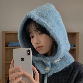 【現貨+隔日到貨】巴拉法帽 針織帽 毛帽女 韓系大頭圍保暖護耳雷鋒帽 針織防寒毛線帽圍巾帽子一體連帽 大頭圍帽子 護耳帽