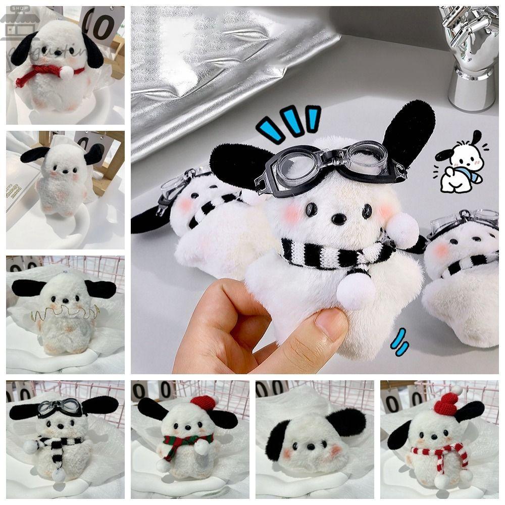 AUGUSTINA Pochacco 娃娃包挂件,動物毛絨玩具護目鏡 Pochacco 毛絨玩具,創意包掛飾小狗掛飾卡哇
