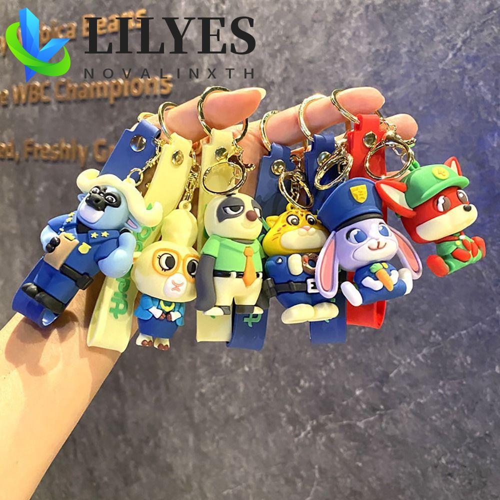LILYES 2 件尼克朱迪鑰匙扣,卡通矽膠動漫瘋狂尼克鑰匙扣,卡通尼克朱迪可愛動物城朱迪尼克汽車鑰匙圈拉鍊配件