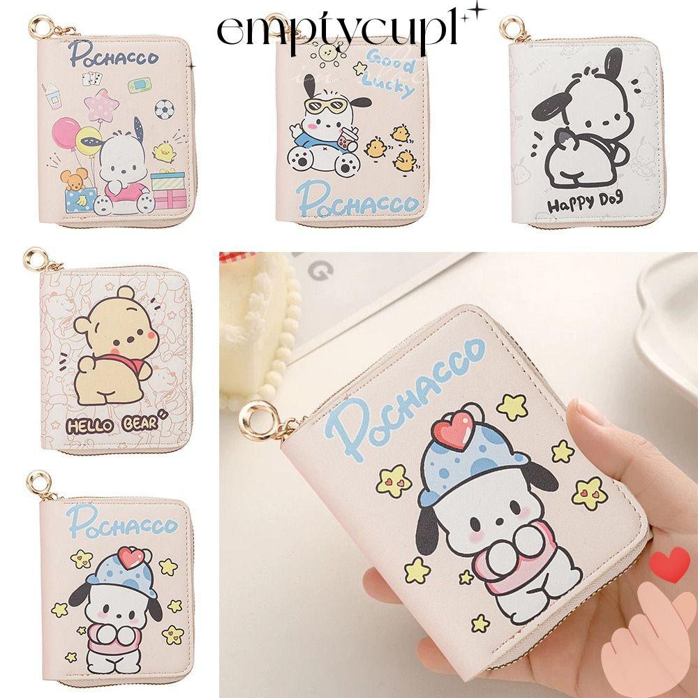EMPTYCUP信用卡夾,卡通有拉鍊Pochacco零錢包,普便攜式三麗鷗小狗錢包休閒使用