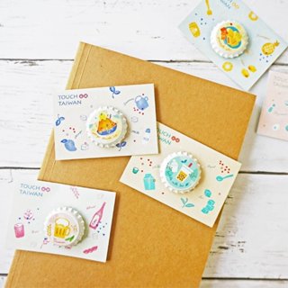 瓶蓋磁鐵 臺灣景點 臺灣小吃 冰箱磁鐵 瓶蓋造型冰箱貼 插畫設計 臺灣紀念品 猴子設計 TR臺灣鐵道