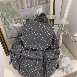 【Darling】Curly Kitty 星星波點雙肩包定製面料灰色韓系大容量背包 輕便雙肩後背包 休閒百搭學生通勤背包