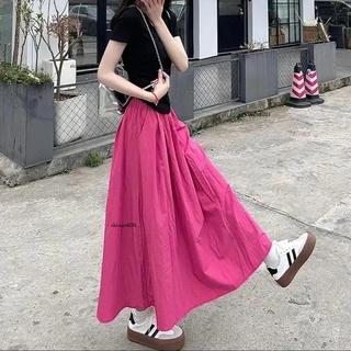 🍀限時低價在臺出貨山本裙女春高腰a字半身長裙褶皺傘裙子清新A字半身裙子