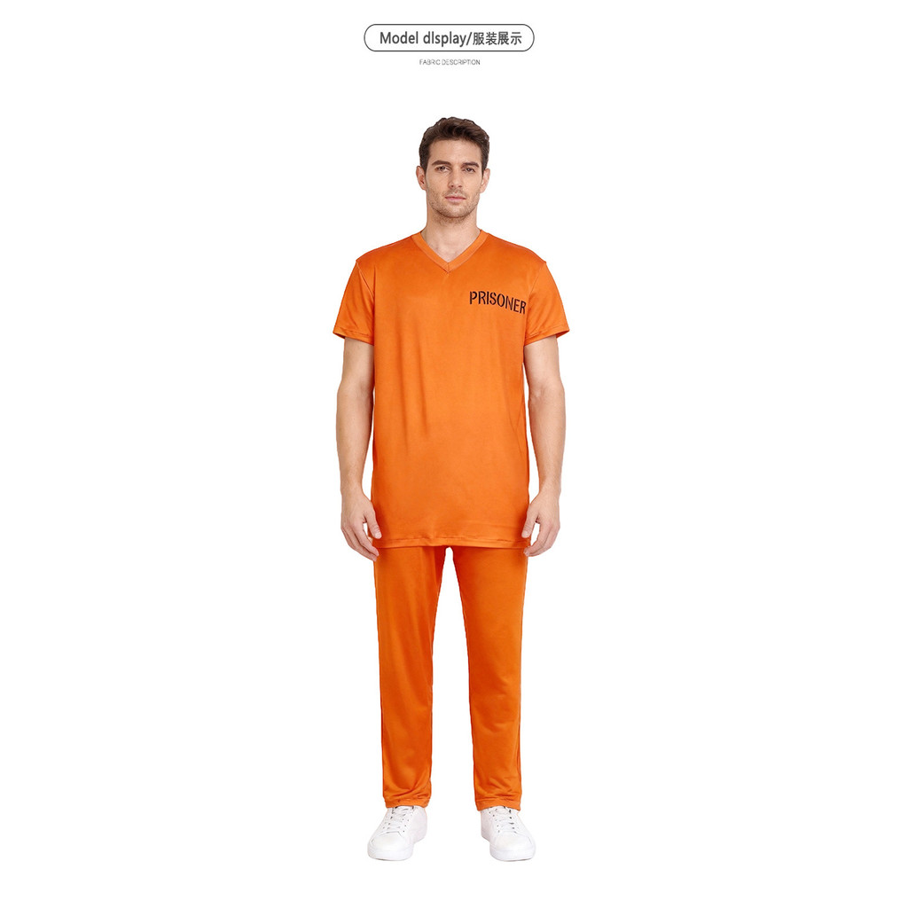 【臺灣 出貨】聖誕節成人監獄服囚犯服化妝舞會橘色監獄服黑白條紋囚犯服裝 角色扮演服 萬聖節