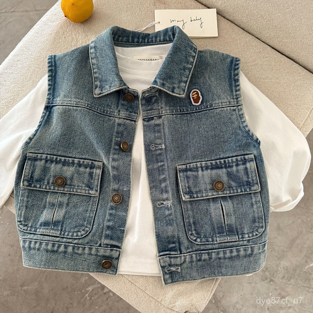 喵咪咪童裝【免運+全店促銷】兒童軟牛仔馬甲男春秋新款小童潮牌馬甲外搭寶寶牛仔衣女洋氣