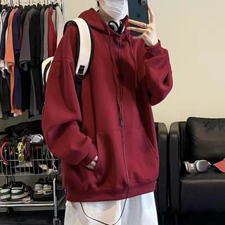 高級純紅色cleanfit衛衣男女春秋大帽子連帽重磅美式oversize外套