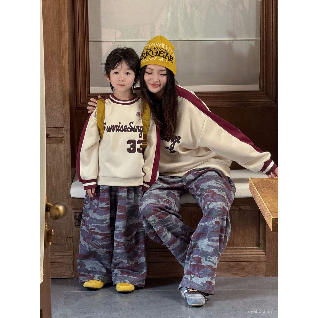 喵咪咪童裝【免運+全店促銷】臺灣出貨 男童女童純色字母數字親子一家四口圓領百搭衛衣萌娃兒童