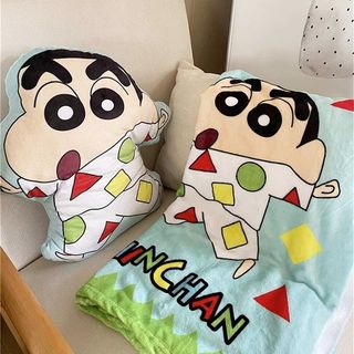 法蘭絨毛毯 卡通毛毯 動漫可愛卡通蠟筆小新系列多功能二合一抱枕毯子車載靠墊被子 懶人毯 小毛毯