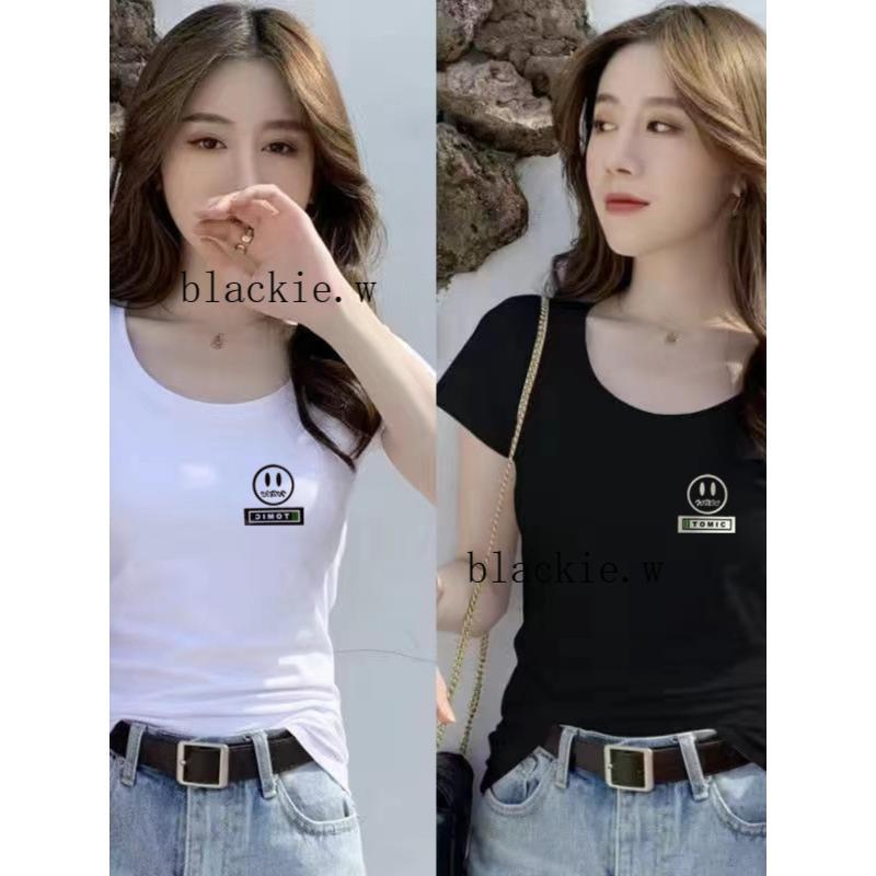 🔥優惠🔥新款夏裝短袖女修身韓版潮流上衣女圓領時尚黑色女打底衫氣質甜美753