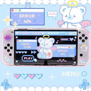 【新店上架】🎉臺灣出貨🎉switch oled保護殼畫素小熊ns遊戲機可愛分體殼透明
