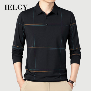 IELGY長袖POLO衫男士商務休閒翻領T恤