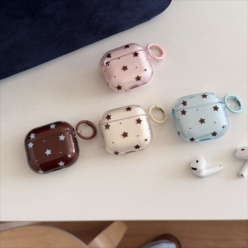 lulu|復古透色星星AirPpods4代耳機殼 適用蘋果3代AirPods2防摔保護套Airpodspro3/2耳機殼