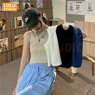 LULU【美式小圓領背心】辣妹 顯瘦露臍 短款 外穿背心夏季 打底吊帶小背心女內搭無袖設計感小眾外穿上衣 S13
