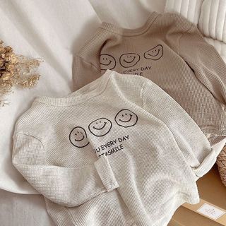 Mimo⭐春秋韓版男童上衣華夫格打底女童長袖T恤兒童