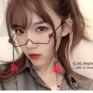 💕廠家直銷💕【獨家】半框眼鏡女帶鏈子下半框水滴裝飾眼鏡架cos眼鏡框眼飾