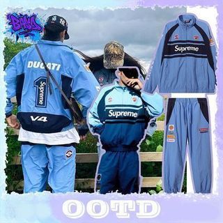 EU直郵SUPREME聯名DUCAT賽車風機車服運動褲刺繡