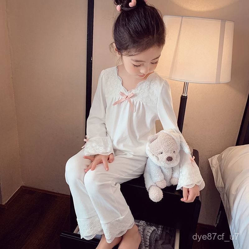 喵咪咪童裝【免運+全店促銷】女童家居服套裝春裝新款洋氣兒童女孩長袖睡衣睡褲甜美兩件套 兒童睡衣 冬季睡衣