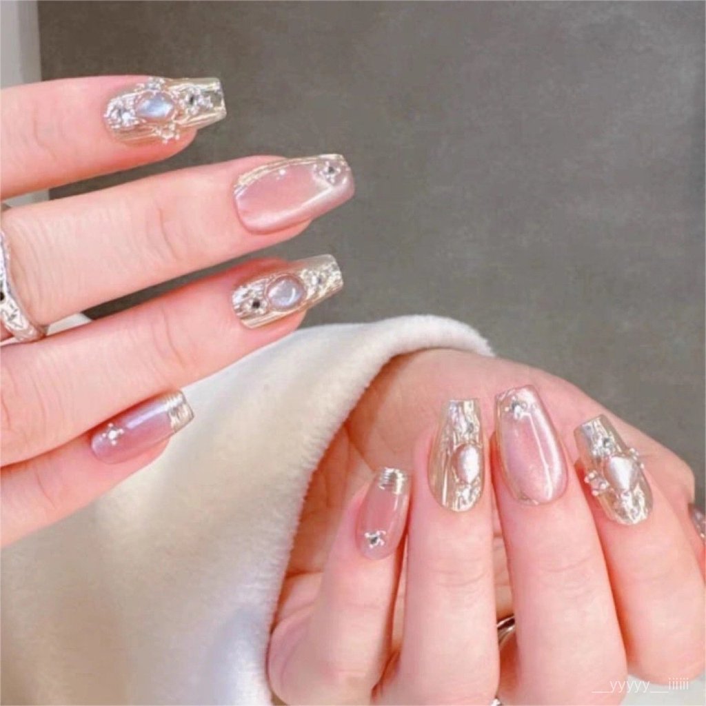 ❤☆桃園出品☆❤粉純手工穿戴甲假指甲貼片美甲成品粉色燈泡貓眼布契拉提奇跡天使