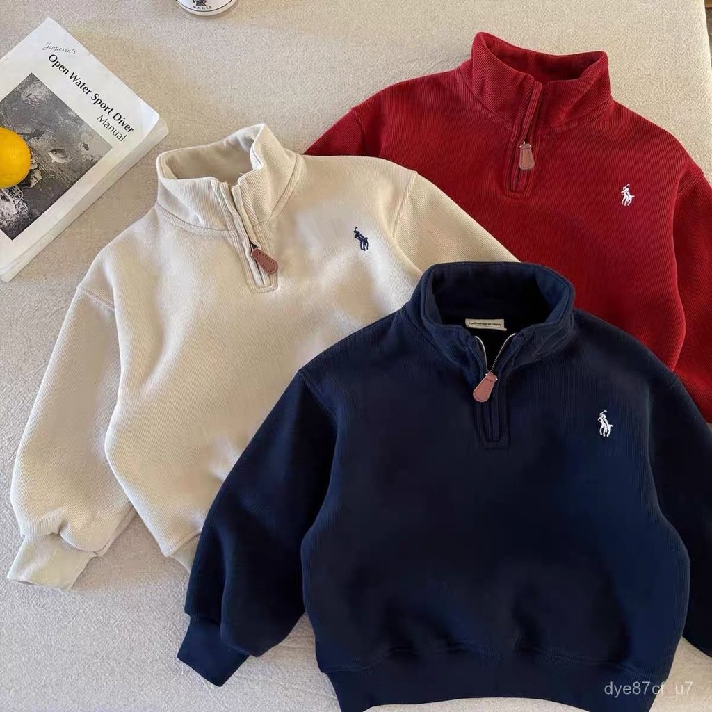 喵咪咪童裝【免運+全店促銷】小布熊兒童加絨衛衣25冬男童潮牌半拉鏈上衣寶寶小童洋氣打底外套 童裝 男童冬裝 秋冬童裝