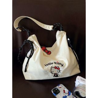 ✨桃園出貨✨hellokitty帆布包包女2025新款夏季單肩可愛刺繡大容量通勤托特包