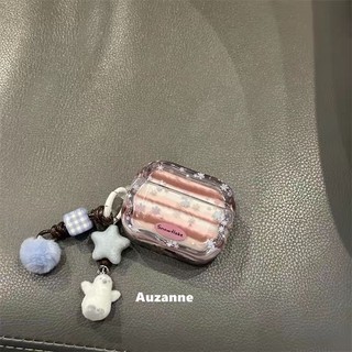 🛒免運費 僅適用於蘋果 半透條紋雪花適用於airpodspro1代2代3代4代蘋果耳機殼保護套