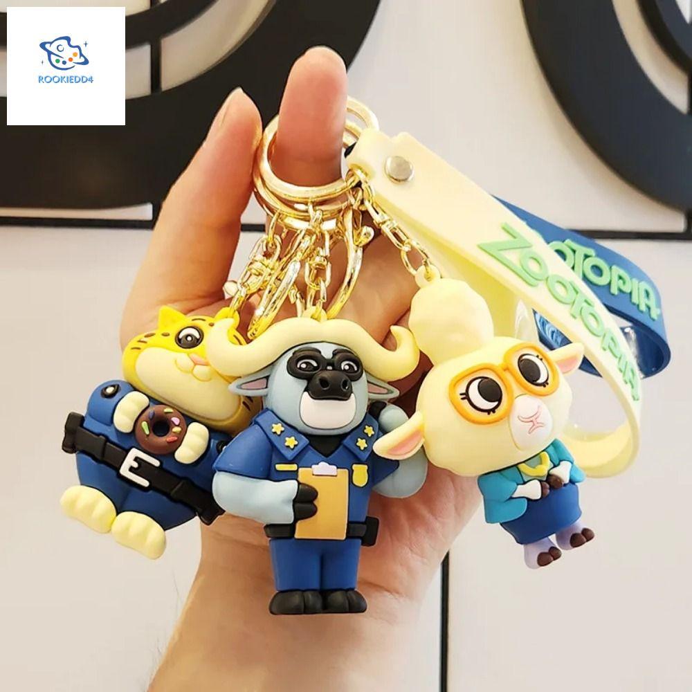 ROOKIEDD4 2 件尼克朱迪鑰匙扣,卡通矽膠動漫瘋狂尼克鑰匙扣,動漫尼克朱迪可愛動物園朱迪尼克汽車鑰匙圈兒童