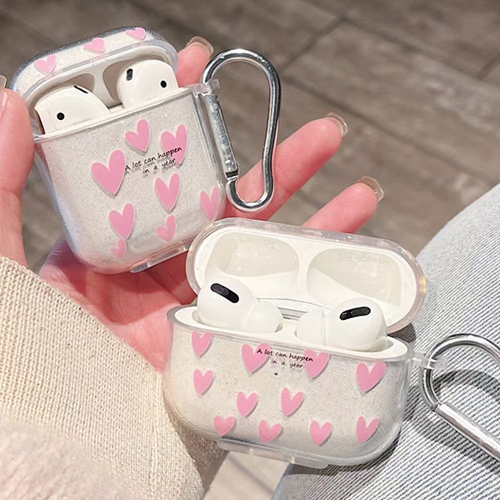 四葉草🍀閃粉愛心蘋果耳機套airpods pro2透明防摔耳機保護套airpods4代女 SJSW