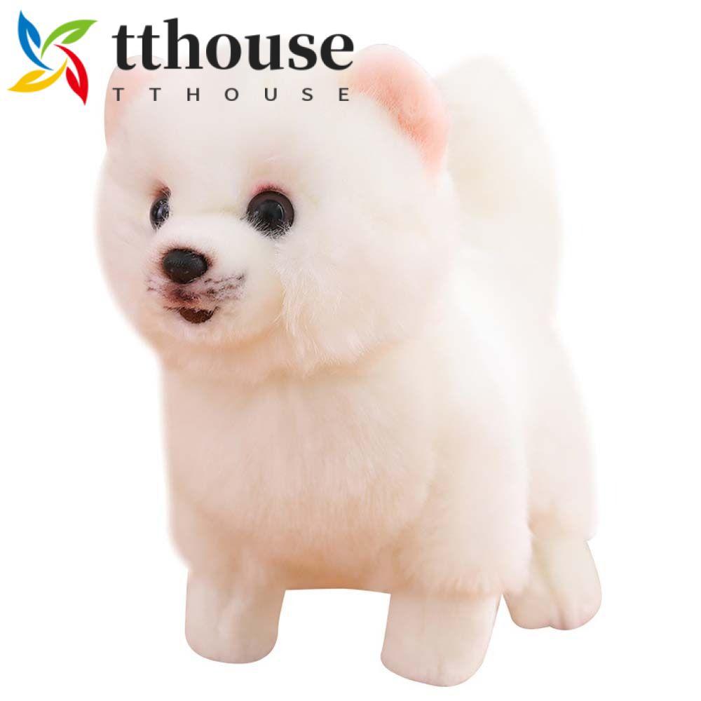 TTHOUSE 博美犬毛絨玩具,毛絨動物站立仿真博美犬,可愛的現實生活蓬鬆家居裝飾填充小狗娃娃兒童女孩
