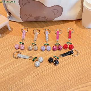 ROEMDEE 全水鑽櫻桃鑰匙扣,韓國 Ins Blingbling 水晶櫻桃吊墜,高階 DIY 創意水鑽汽車鑰匙圈女