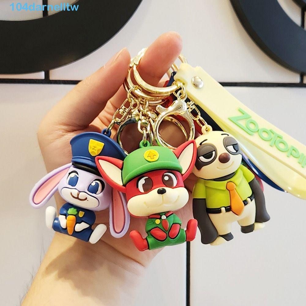 DARNELLTW2件尼克朱迪鑰匙鏈,有機硅卡通動漫瘋狂尼克鑰匙扣,可愛的尼克朱迪朱迪·尼克汽車鑰匙扣