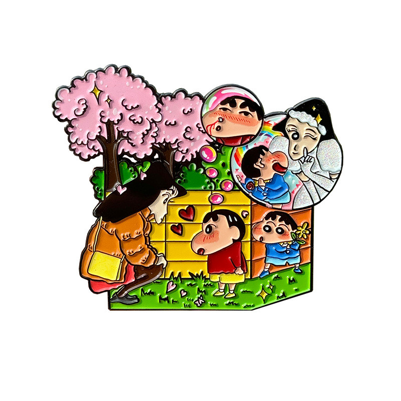 現貨#筆小新金屬徽章 小新與娜娜子初遇烤漆胸針 可愛書包配飾pin1216hw